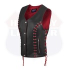 Hl14859redeyelet Women s Red black Buffalo Leather Vest With Eyelet