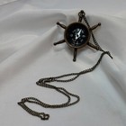 Vtg Ships Wheel Compass On 30  Chain Brass Maritime Helm