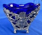 Cobalt Blue Glass Vase Insert Cherub Putti Lovebirds Silverplate Openwork C   Co