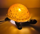 Andrea By Sadek Brass Amber Glass Turtle Tortoise Table Lamp Night Light Vintage