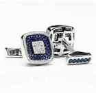 3ct Round Cut Sapphire Lab-created Men s Wedding Cufflink 14k White Gold Plated