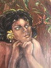 Vintage Tiki Hawaiian Wahine Hula Island Girl Painting On Wood Hawaii
