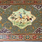 Vintage Persian Khatam Inlaid Marquetry Mosaic Box Hand Painted Horses Hunting