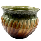 Majolica Drip Glaze Art Pottery Jardiniere Pot Green Brown 11 25  Large Vintage