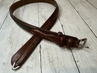 Vintage Orvis Belt Brown Leather Green Canvas Inlay Silver Buckle Mens 36 07ec