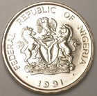 1991 Nigeria Nickel Plated Steel 1 Naira  Herbert Macaulay  Km  14 Ngn Nigerian