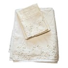 Vtg Wamsutta Supercale Plus Ivory Full Flat Sheet   Pillowcase Daisy Embroidery