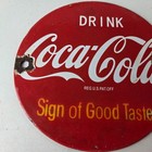 Vintage Coca Cola Porcelain Sign - Shop Soda Advertising Gas Pump Service Sign