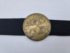 Vintage Large Black Elastic Belt Brass Ornate Medallion Buckle Made In Usa Boho