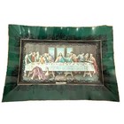 Vintage Last Supper Serving Tray Wall Hanging 19x13 Green Gold Mcm Decor