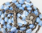 Vintage Catholic Rosary Blue Glass Beads Sacred Heart Of Jesus Crucifix France