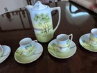 Antique Hand Painted Nippon Landscape Chocolate Pot Set     4 Cups   Saucers   