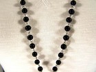 Black Faux Pearl Glass Bead Beaded Rosary Silver Cross 30  Long Necklace
