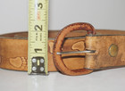 80 s Vintage Artisan Crafted Rustic Tan Leather Bear Paw Stamp-embossed Belt 35 