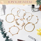 Shell Ankle Bracelet Set - 8pcs White Gold Beaded Stretch Braceletst For Women  
