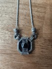 Art Deco Style Silver Rope Chain Necklace With Octagonal Black Pendant Statement