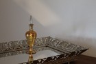 Vintage Mirror Vanity Perfume Tray Ornate Filigree With Genie Perfume Bottle