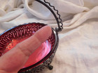 Antique Victorian Cranberry Glass Bowl Wilcox Silver Plate Basket Holder As Is