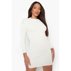 Boohoo White Ribbed Knit Crew Neck Long Sleeve Sweater Mini Bodycon Dress Size S