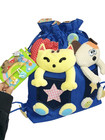 Cute Kawaii Drawstring Bag Cat Dog Plush Patchwork Handmade Bucket Bag Blue
