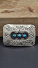 Vintage Navajo Sterling Silver Turquoise Belt Buckle Hand Stamped Southwest   