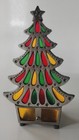Vtg 70s Stained Glass Christmas Tree Votive Tea Light Candle Holder Cast Iron  