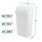 Kitchen Trash Can  13 Gallon Plastic Garbage Bin With Swing Top Lid  White 