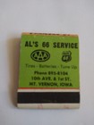 Vintage Matches From Al s 66 Service Mt  Vernon Iowa