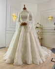 Muslim Wedding Dresses Lace With Cape White Long Sleeves High Neck Bridal Gowns