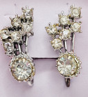 Art Deco Floral Abstract Mcm Silver Tone Rhinestone Vintage Screwback Earrings