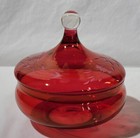 Vintage Cranberry Etched  To Clear Design Flowers Leaves Bowl With Matching Lid