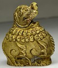 Rare Vintage Chinese Gilt Dynasty Engraved Solid Brass Foo Dog Lion Snuff Bottle