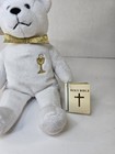Holy Bears Bible Communion Beanie Teddy Bear - White W  Gold Ribbon
