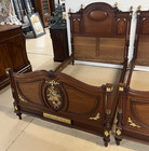 Pair Of Antique French  Louis Xvi Carved Mahogany Gilt Ormolu Twin Beds W  Rails