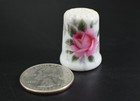 Thimble Porcelain With Large Pink Rose Graphic Sewing Collectible