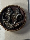 Antique Floral Stamped Brass Raised Picture Button 3 4 
