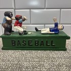Cast Iron Mechanical Coin Bank Baseball Players Stamped 1995  102571