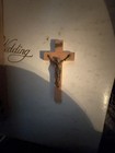 Vintage Wooden Wall Crucifix Metal Corpus Inri Religious Catholic Cross