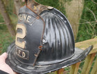 Antique Cairns   Brothers Firemen Helmet With Leather Engine 2 Lfd Badge
