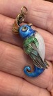 Chinese Export Sterling Enamel Jade Bird Pendant 