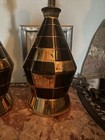 Vintage Mcm Mid Century Modern Gold   Black Ceramic Pair Lamps Space Age Working