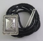 Unique Sterling Silver Rectangular Stamped Domed Southwestern Bolo Tie