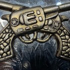 Vintage Silver Tone Belt Buckle With Gold Brass Tone Dueling Pistols Cowboy 