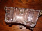 Brown Leather Military 3 Pocket 8mm Mauser Pouch Good Condition Used