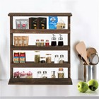 Rustic Torched Wood Wall-mounted 4-tier Spice Rack Hanging Spice Shelf Storage 