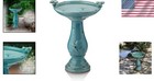 Antique Turquoise Ceramic Birdbath With Pedestal   2 Bird Figurines - 25  Tall