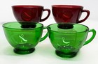 Vtg Set  4  Anchor Hocking Emerald Green  ruby Red Small Glass Tea Cup Mug 4oz
