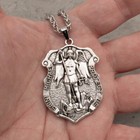 Large Saint St Michael Medal Shield Badge Pendant Necklace 22  Heavy Duty Chain