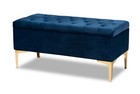 Storage Ottoman Glam Navy Blue Velvet Button Tufted Gold Stainless Steel Legs