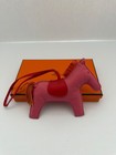 Hermes Milo Lambskin Grigri Rodeo Pegase Bag Charm Rose Azalee  Orange And Red